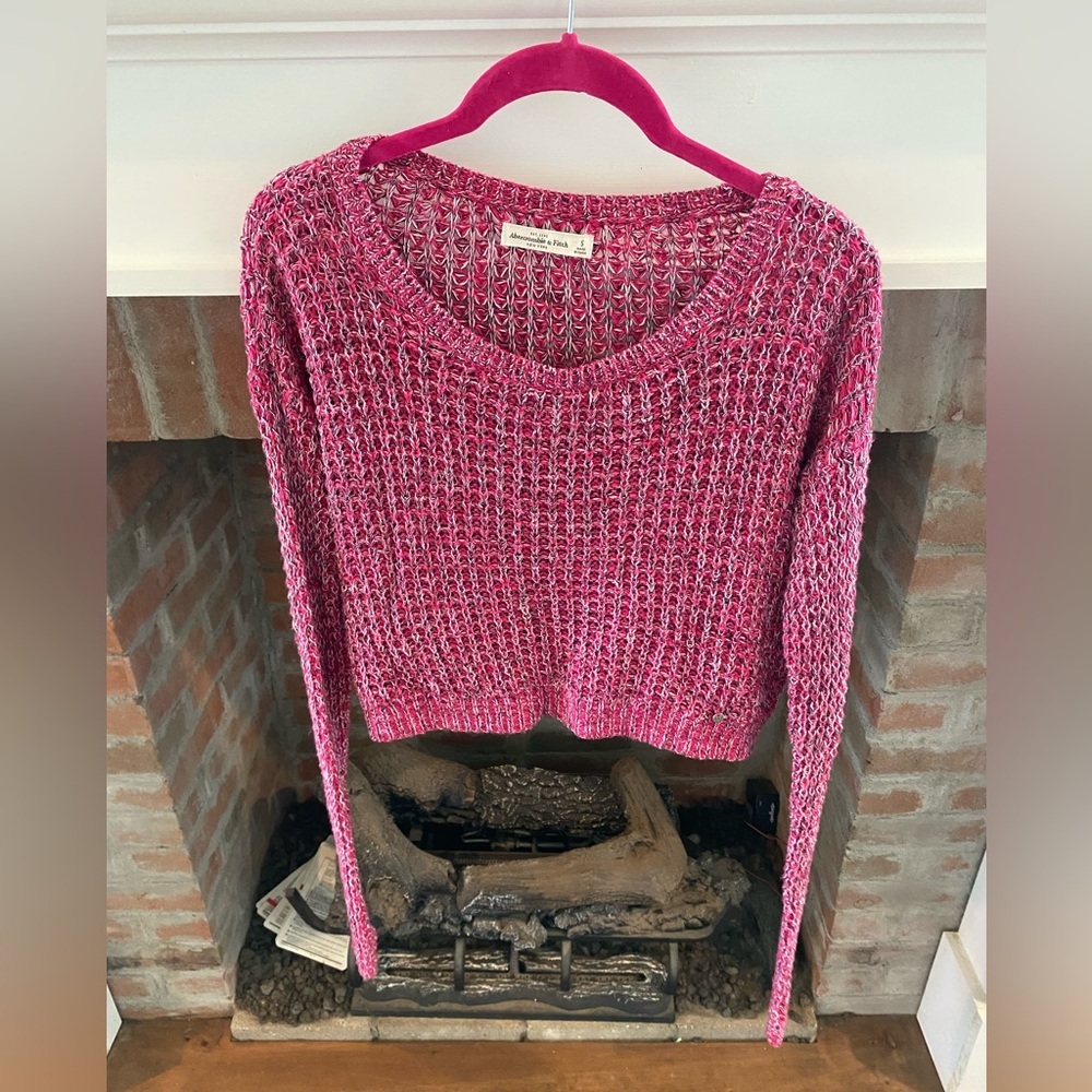 Abercrombie & Fitch Pink Knit Cropped Sweater Y2K Preppy Fitted Small Mi… - Picture 2 of 7